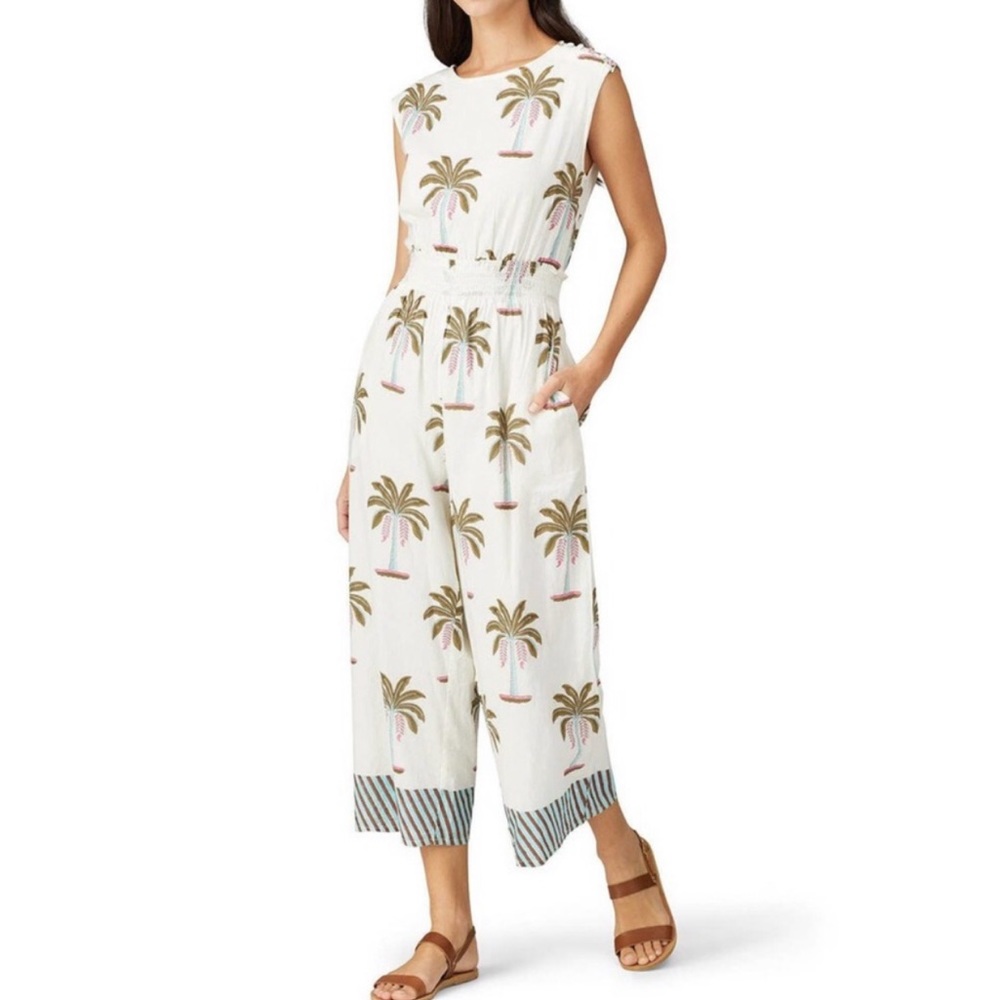 Roller Rabbit White Palm Tree Print Jumpsuit